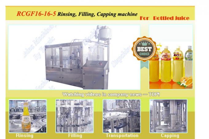 16 Dolum / Durulama Kafaları 5500 B / H ile Şişelenmiş Portakal Suyu Dolum Makinesi